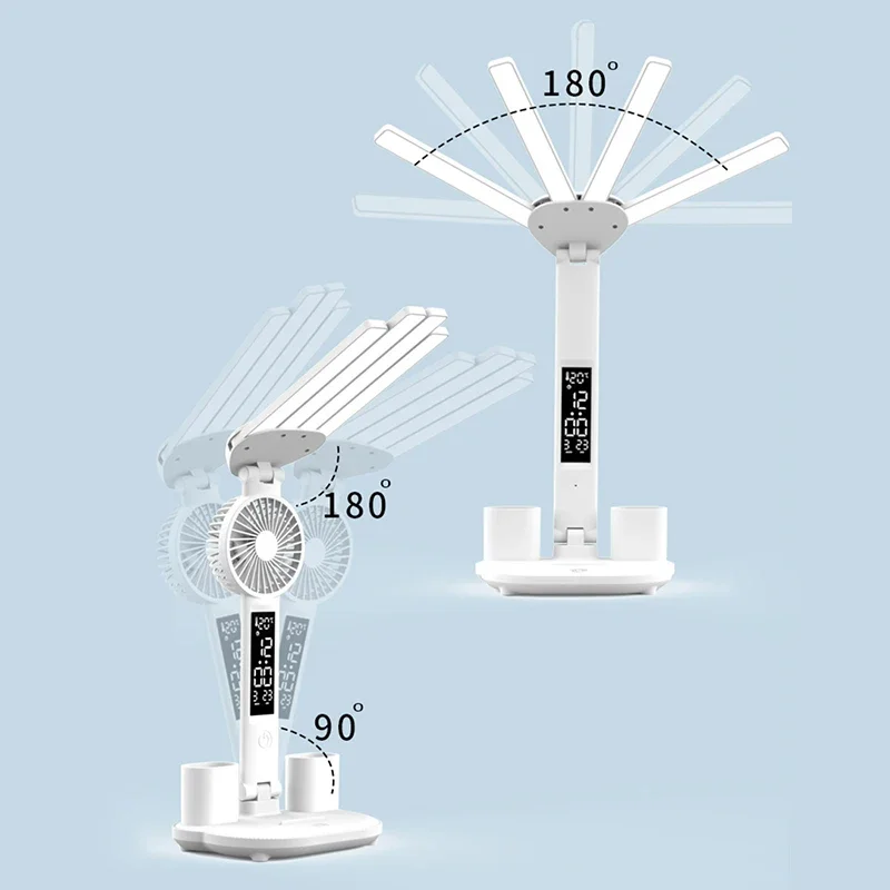 Wth wentylator lampy stołowe Rechargeabl zegar Led Dispaly światła biurko dekoracja salonu oprawy oświetleniowe