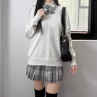 JK Uniform V-Neck Basic Preppy Style Knit Sweater Solid Color Pullover Top Layered Wear For Women Japanese Style