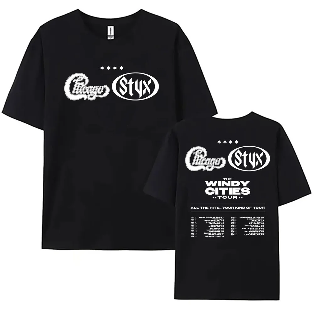 

Chicago and Styx The Windy Cities Tour 2026 T-shirt Cotton Short Sleeve Female Tshirts Unisex Streetwear Graphic Print Clothing