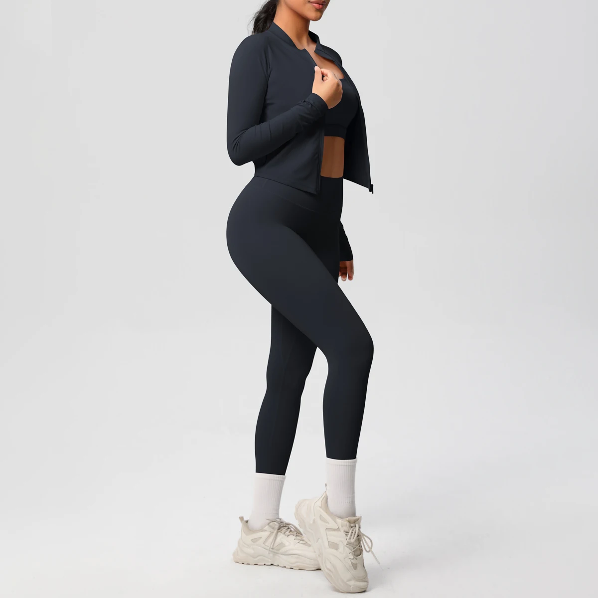 3 stücke Sportswear Yoga Set Gym Sport Bh Zipper Jacke Leggings Kleidung Sportswear Yoga Anzüge Für Frauen Fitness Set Trainingsanzug – Detail 10