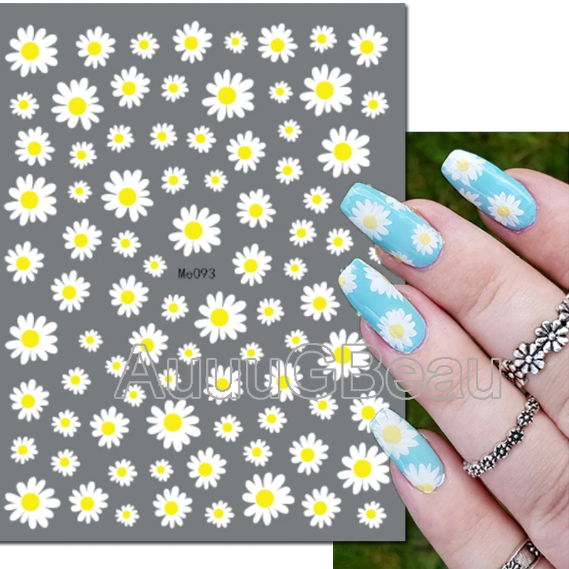 3d Nail Art adesivi cursori adesivi Daisy Florals petali bianchi fiori decalcomanie decorazione per unghie accessori per Manicure