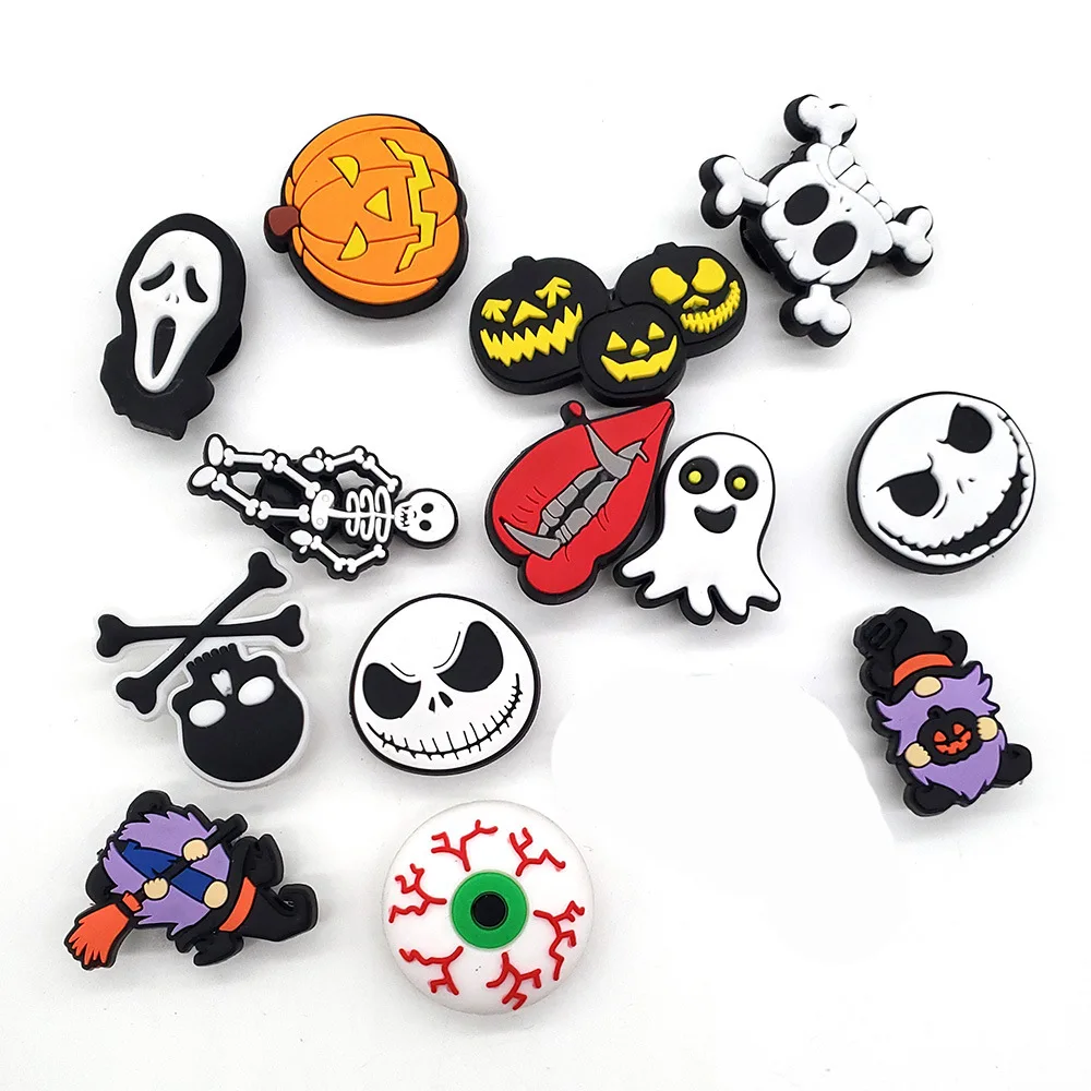 1/14Pcs Halloween Pumpkin Skull Ghost Shoe Charms For Slides Sandals DIY Custom Accessories PVC Clog Decor Horror Party Decor
