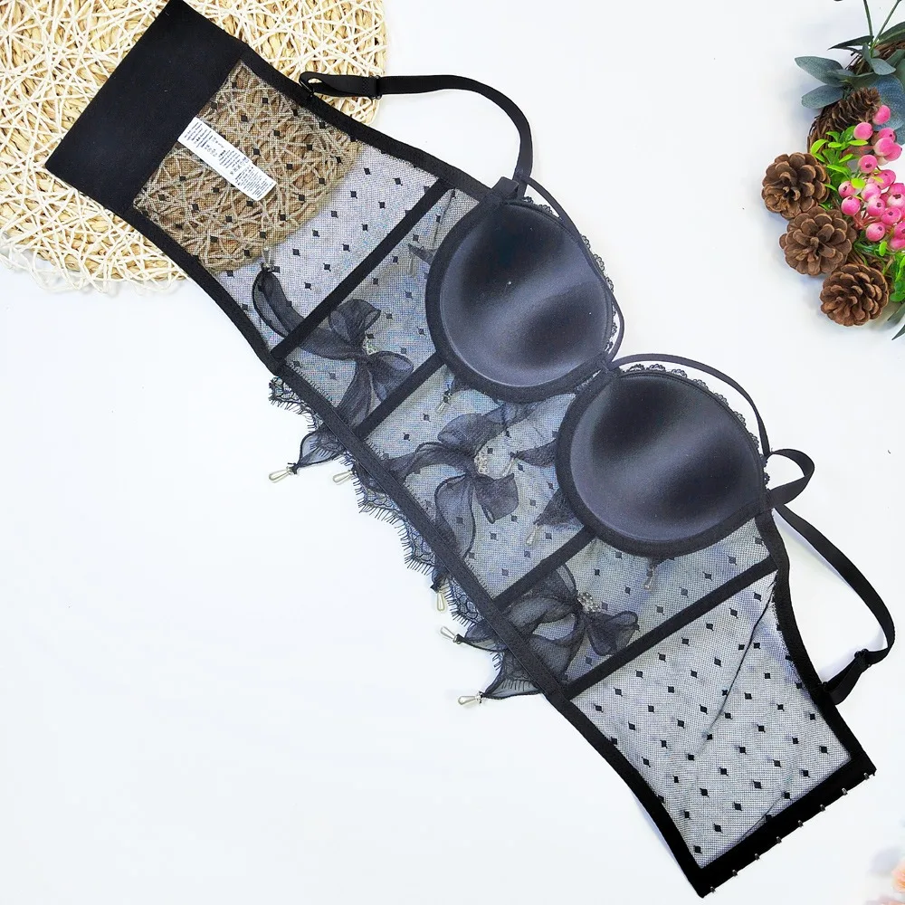 IRENE TINNIE koronkowa kokarda diamentowa wkładka gorset Push Up klub nocny Bralette damski biustonosz krótki top kamizelka gorset Plus rozmiar