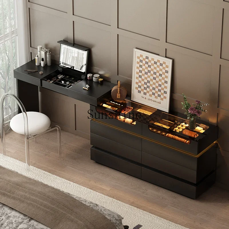 Light luxury and high-end black eight-bucket cabinet dresser integrated display and storage