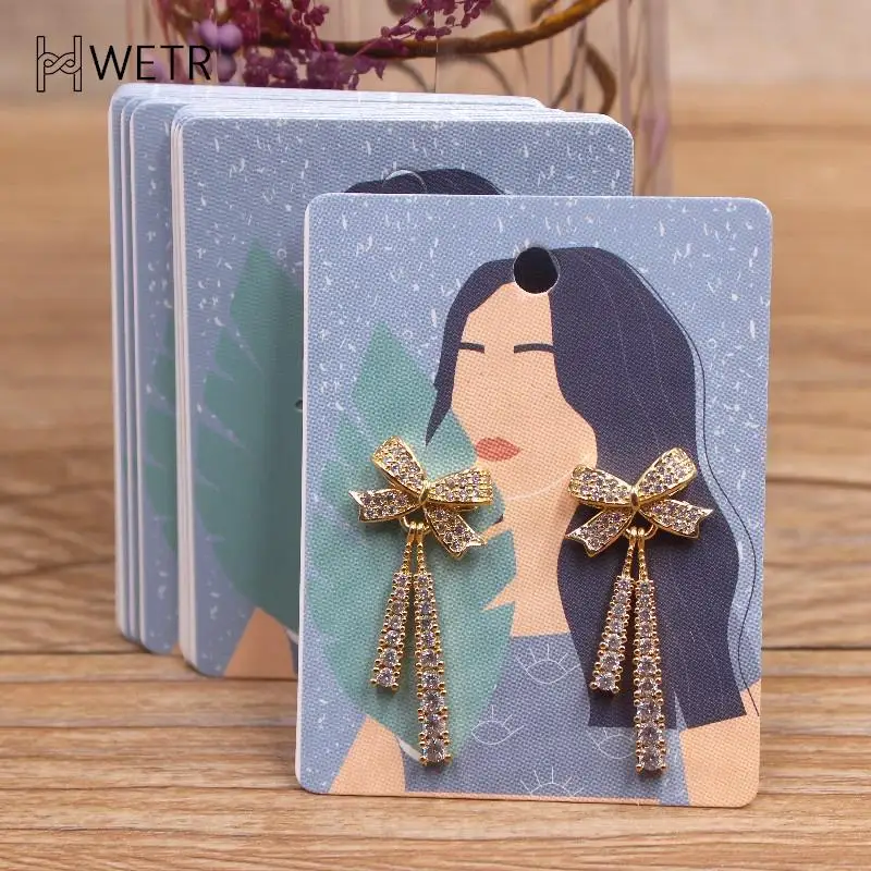 

100Pcs Fashion Stud Earring Package Card Beauty Girl Printed Dangle Earring Packaging Tag 5x6.5cm Jewelry Display Paper Card