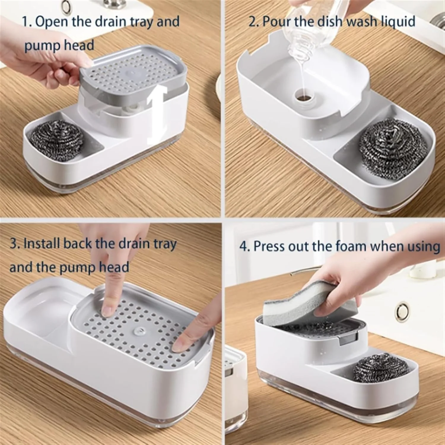 Dozownik mydła do naczyń, wielofunkcyjny dozownik mydła 2 w 1, mydelniczka do zlewu kuchennego, detergent do zmywarki do zlewu kuchennego