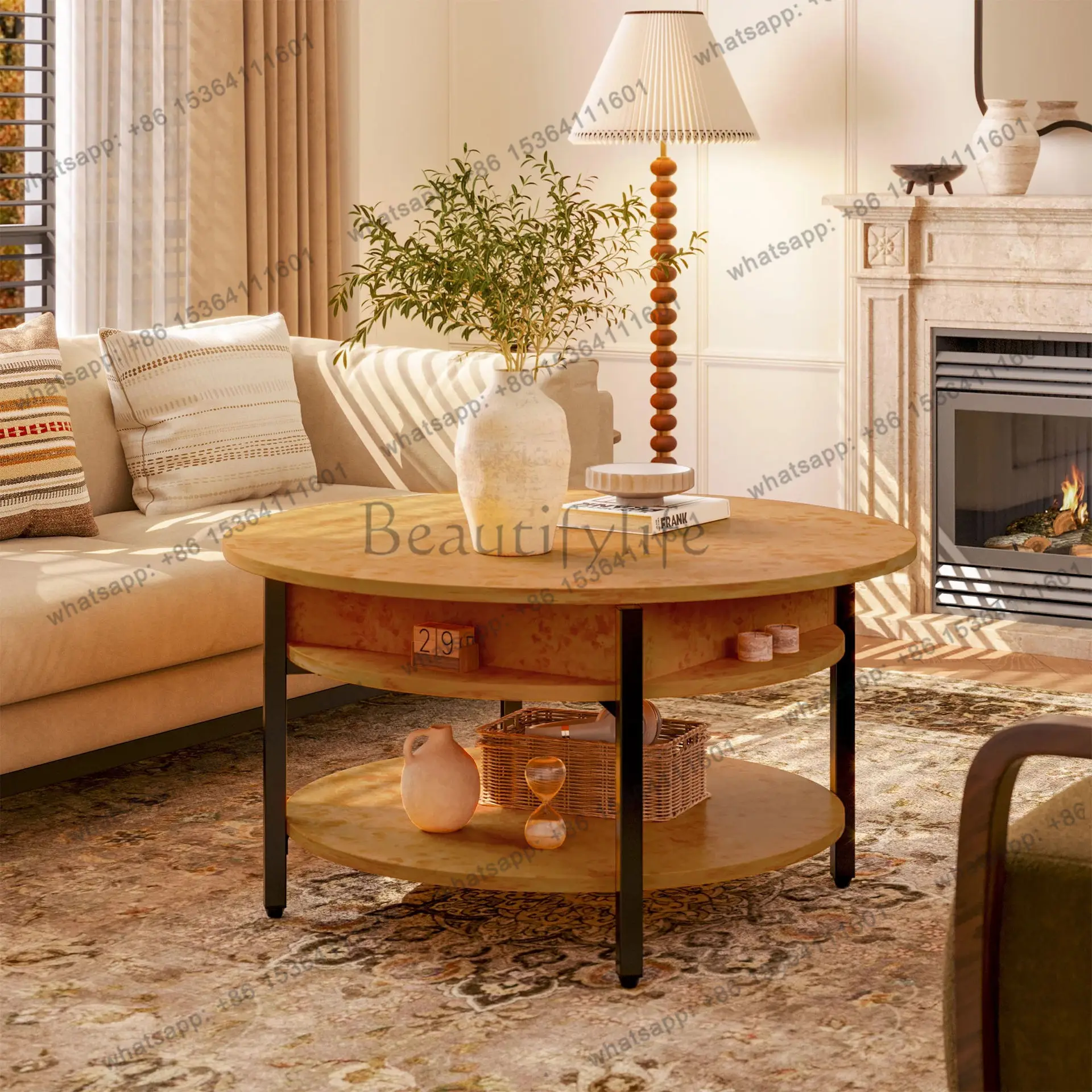 Modern simple liftable round coffee table storage table creative versatile coffee table