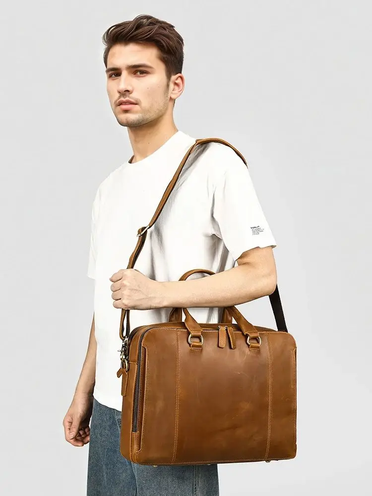 

Портфель, сумки через плечо, мужская сумка из натуральной кожи, 16 дюймов, сумка для ноутбука, мужской портфель, офисная деловая сумка