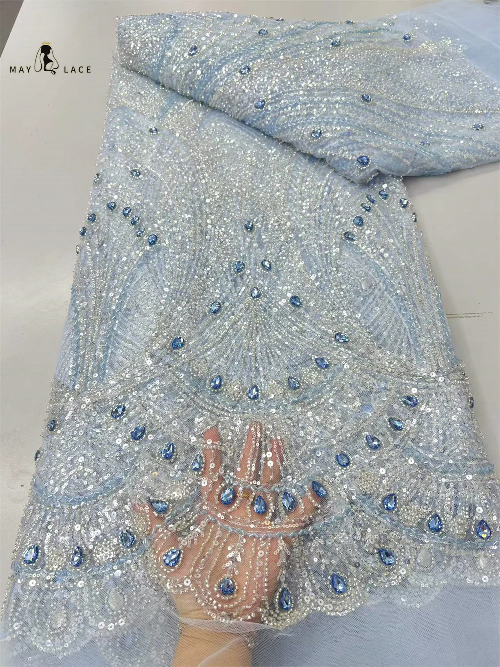 

High-End Luxury French Embroidery Heavy Beads Stones Lace Fabric 2026 Withs Sequins 5 Yards High Quality Materiel for Party Sew