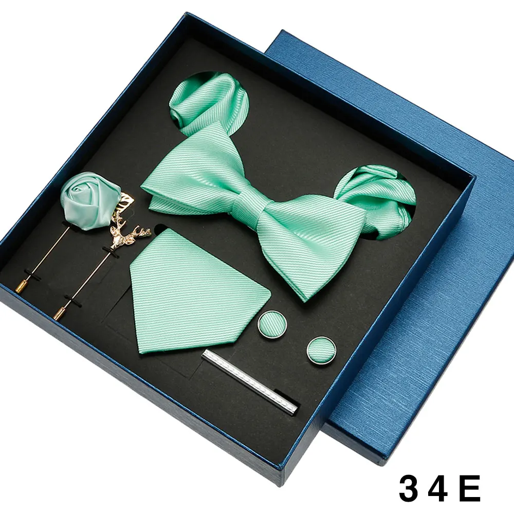 8-teiliges Luxus-Herren-Krawatten-Set in Geschenkbox, Krawatte mit festlicher Hochzeit, Fliege, Einstecktücher, Manschettenknöpfe, Clip-Broschen, Anzug – Detail 7