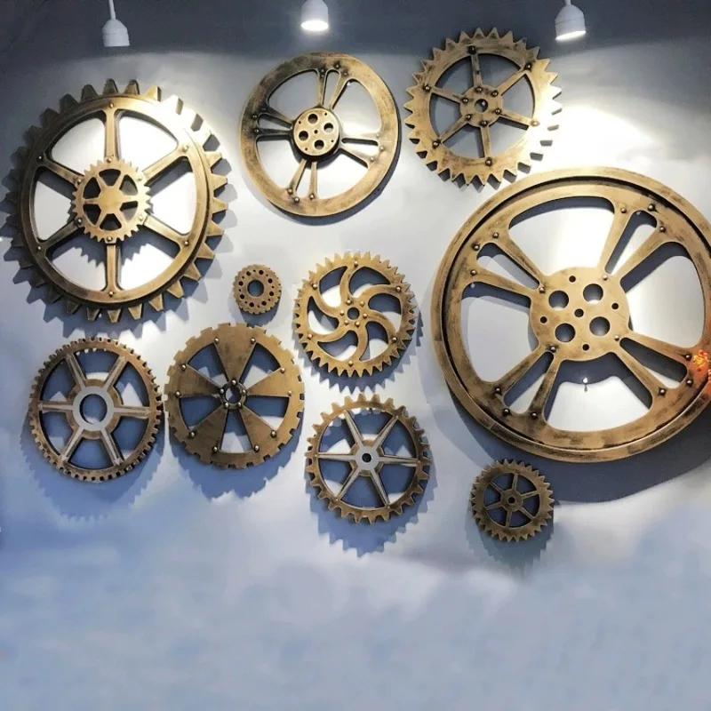 Vintage Houten Wiel Steampunk Gear Sculptuur Uitrusting Retro Ornamenten Board Bar Pub Muur Plaque Tandwiel Rustiek Omkeerbaar Hout Decoratief - afbeelding 2