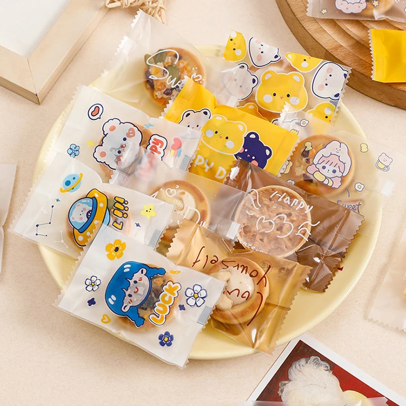 

100Pcs Cartoon Hot Seal Bag Nougat Biscuit Cookie Candy Sugar Chocolate Machine Sealed Packaging Bag Bakery Handmade Supplies