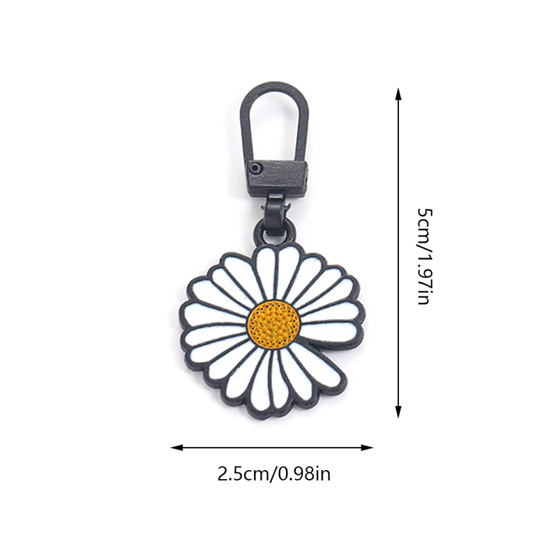 5 Pack Removable Metal Zipper Pulls Daisy Flower Zipper Slider Pullers DIY Replacement Sewing Zipper Travel Bag Suitcase Zipper