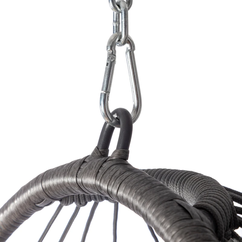 Outdoor Wicker Rattan Swing Chair Hammock chair Hanging Chair with Aluminum Frame and Grey Cushion Without Stand 265LBS Capacity