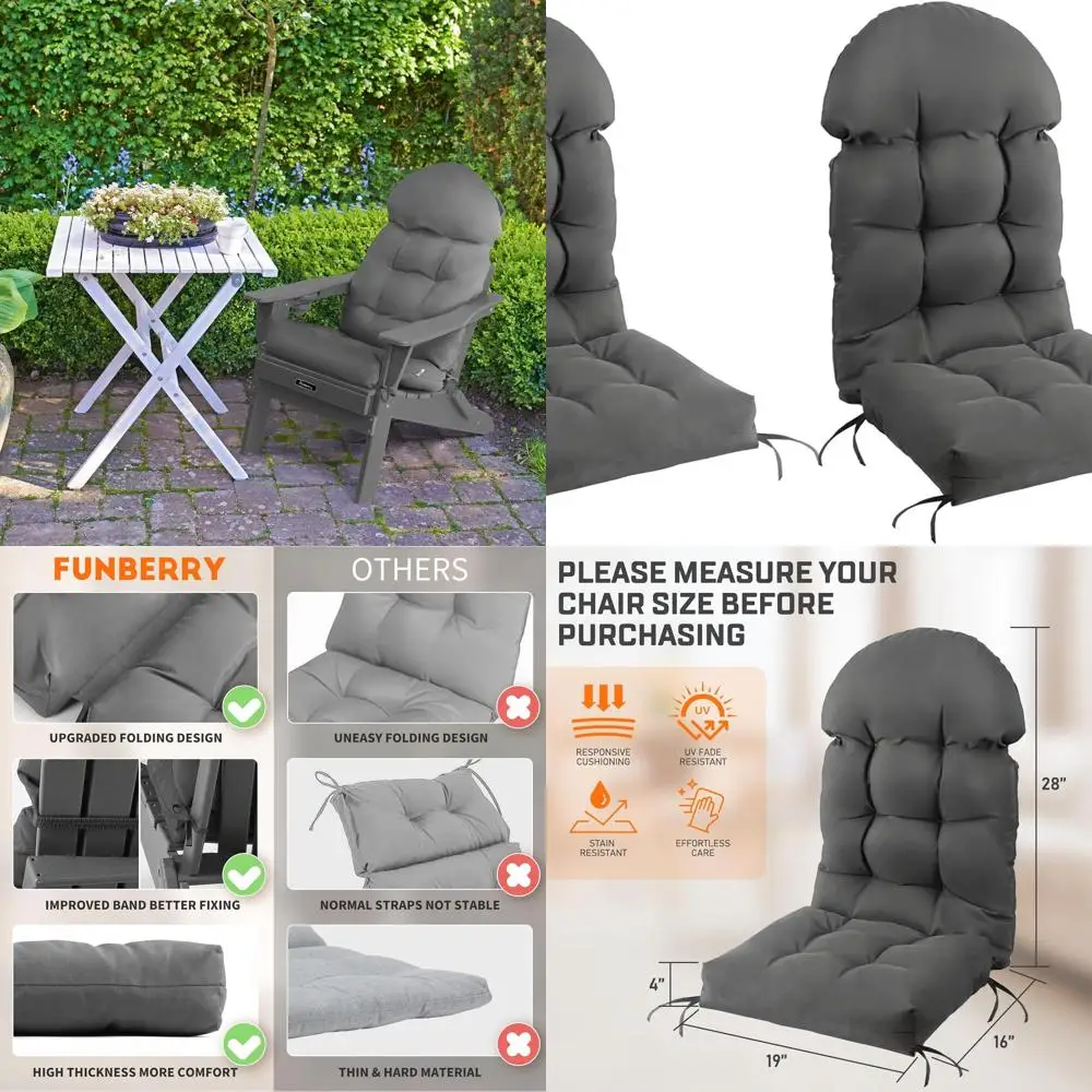 

Set of 2 Thick Comfortable Rocker Chair Cushions with Non-Slip, Waterproof, and UV-Resistant High Back with Ties