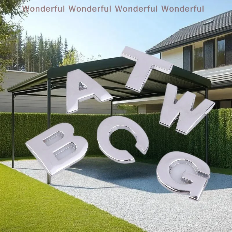 مجموعة من 5 ملصقات فاخرة ثلاثية الأبعاد منقوشة بالحروف الأبجدية/الرقمية مصنوعة من المعدن المطلي بالكروم لملابس السيارة #5