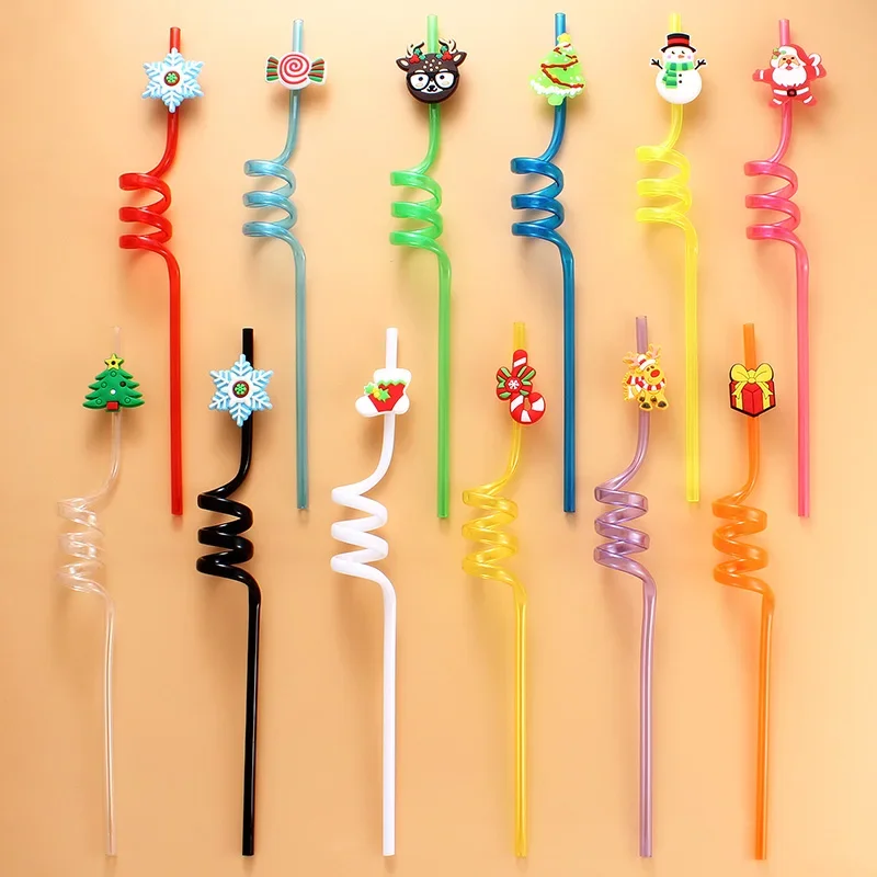 12pcs Christmas Theme Straw Reusable Straw for Milk Water Drinking Straws for Family Gatherings Christmas Trees Chrismas Gifts