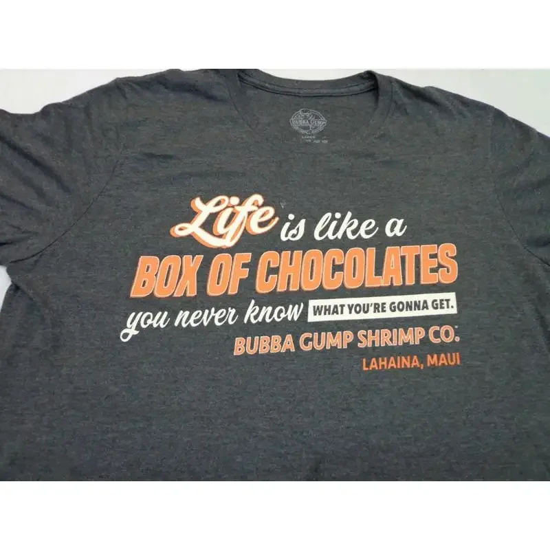 Bubba Gump Shrimp T Shirt LIFE IS LIKE BOX OF CHOCOLATES Maui Large FLAWS