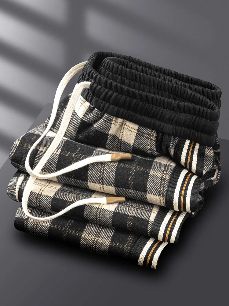 

Winter Thi Woolen Plaid Pants Men's Slim Fit Casual Sweatpants Elastic Side Strap Leisure Faion Youthful Sle