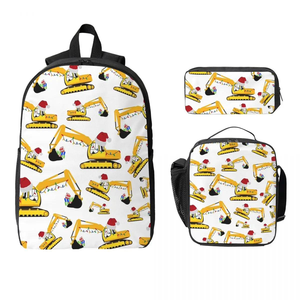 

Christmas Excavator Construction Truck Backpack BookBag School Bag Computer Shoulder Bags 3ps Insulated Lunch Bag Pencil Case