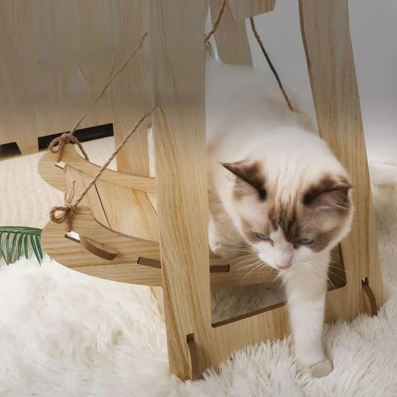 Hammock Bed for Pet Wooden Shaker Cat Supplies Small Pet Double-layer Anti-rollover Swing Hanging Nest Dog Cat\'s House Puppy