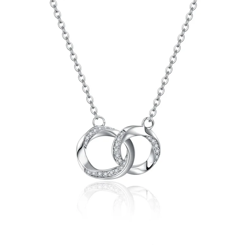 

ZFSILVER Fashion s925 Silver Trendy Luxury Moissanite Double Circle Necklace Charms Women Accessories Party Jewelry Gift LN00729