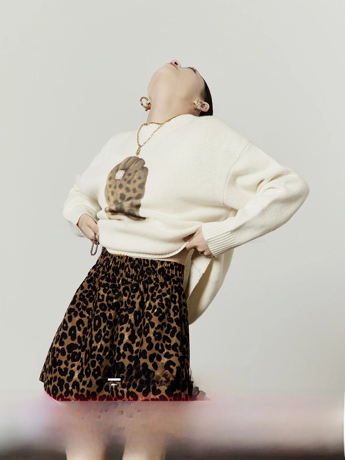 

White Leopard Print Loose Women's Knitwear Woolen Top Vintage Sle round Ne Svel Summer Autumn Faion New Arrival