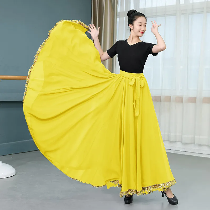 Solid Color Folklorico Dance Skirt Womens Spanish Flamenco Big Swing Long Skirt Folkloric Mexican Folk Dance Performance Costume