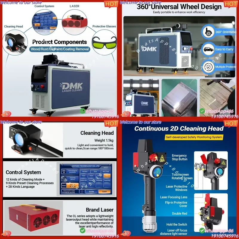 CE Certificate DMK Portable Cleaning Machine 100W 200W 300W Models for Stripping Paint, Rust & Coatings