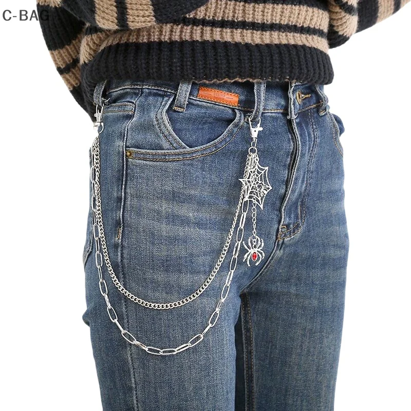 Fashion Versatile Punk Metal Pants Chain Hip Hop Spider Web Pendant Jeans Chain Multilayer Pants Decoration Waist Chains Gifts