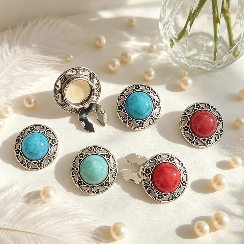 2 Pièces – Nouveaux Cache-Boutons Tendance de Haute Qualité Style Bohème Ethnique pour Vêtements DIY, Décoration de Boutons de Chemise et Manches
