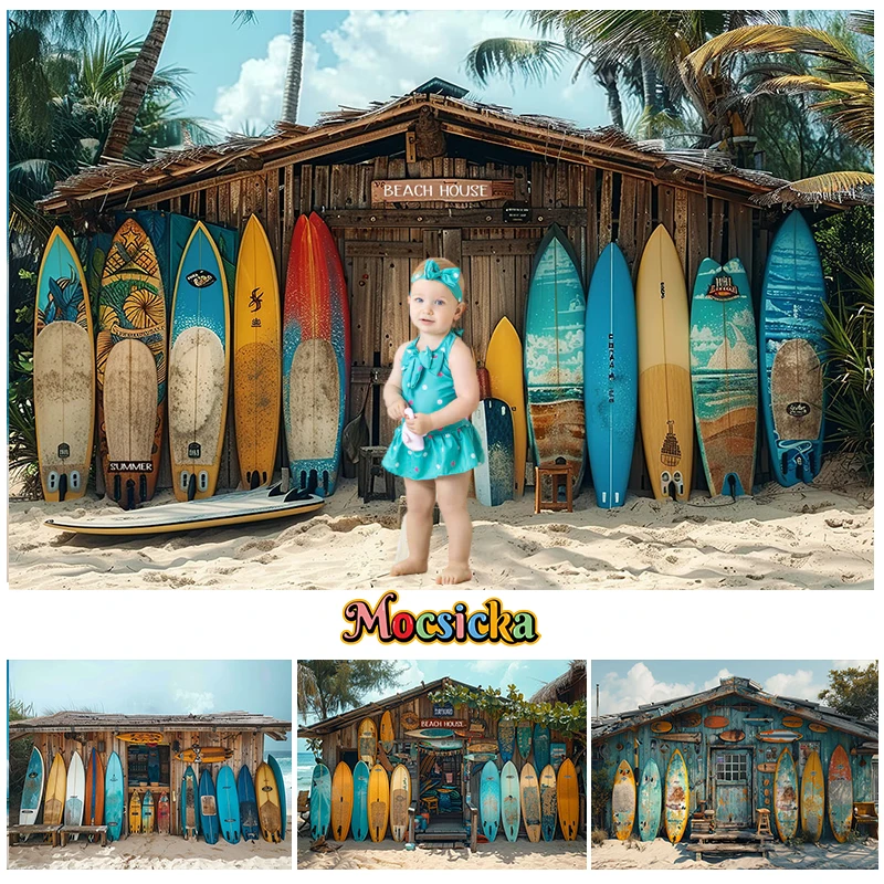 

Mocsicka Photography Background Summer Shop Surfboard Decor Beach Party Cake Smash Kids Portrait Backdrop Photo Studio