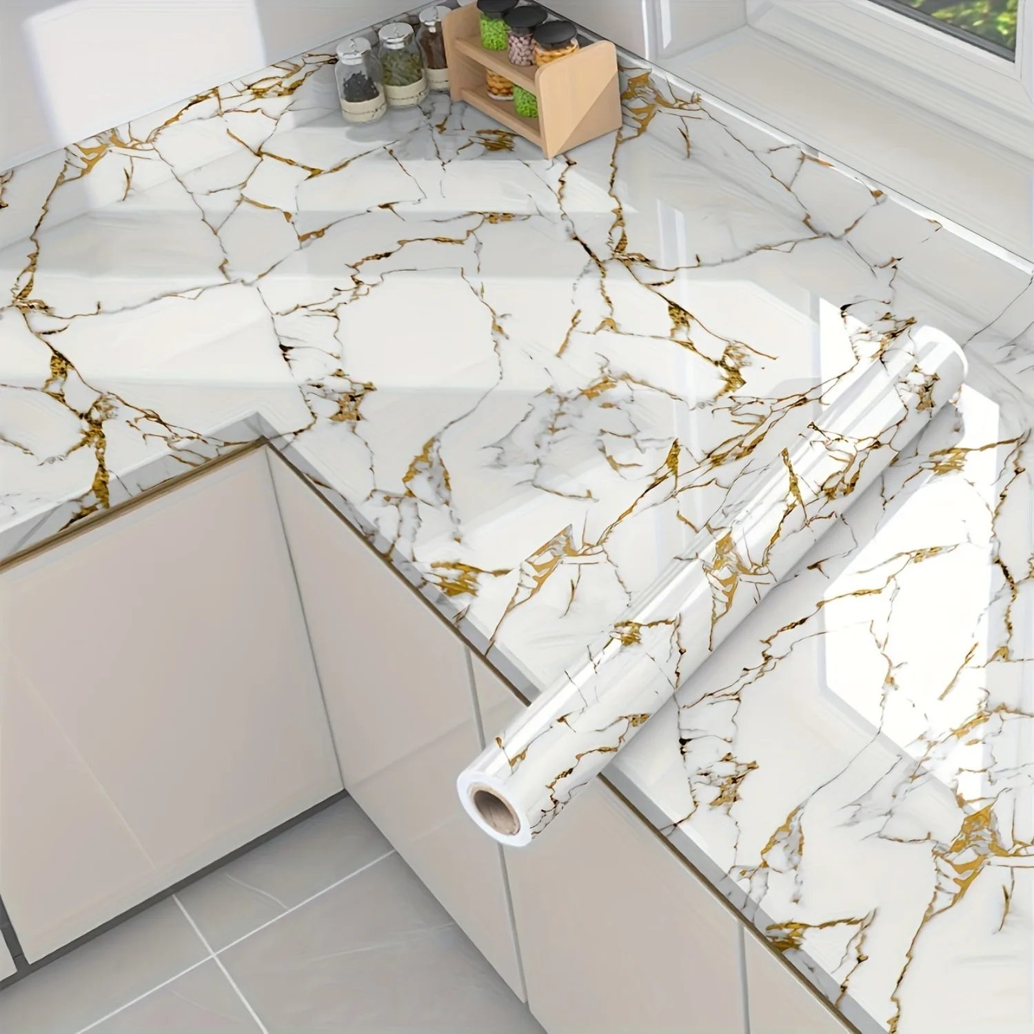 

Glossy Marble Peel and Stick Wallpaper Vinyl Wall Decal Self-Adhesive Wallpaper for Home Decor Living Room, Room Decor Bedroom