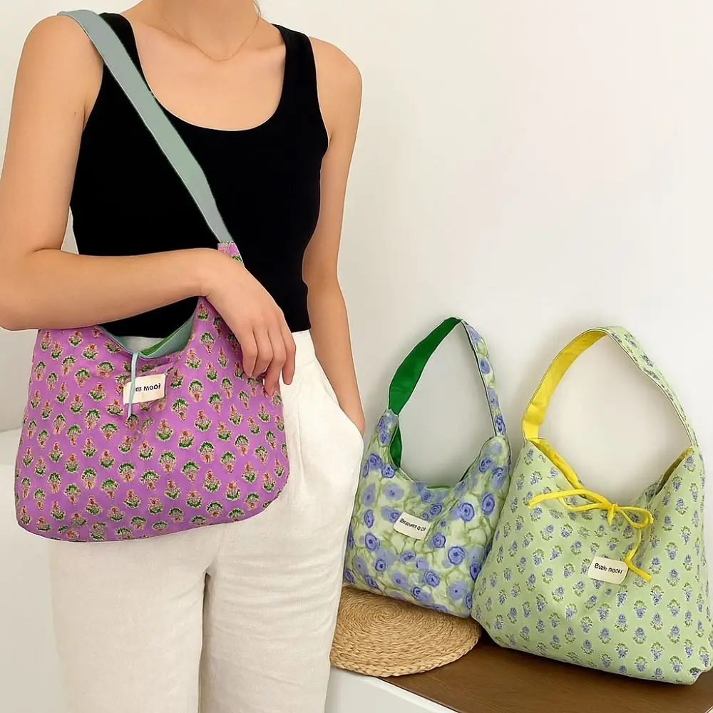 

Casual Cloth Double Sided Vest Bag Japanese Style Leisure Flower Shoulder Bag Bowknot Commuting Canvas Crossbody Bag Women