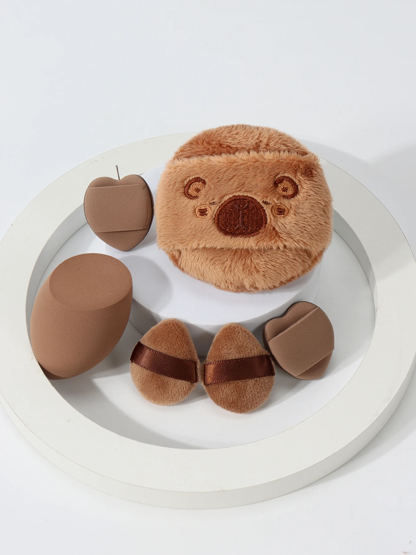 刺繍入りルースパウダーパフ6個セット、水にさらされると膨らむ、濡れた状態でも乾いた状態でも使用可能、あらゆる肌タイプに適しています。