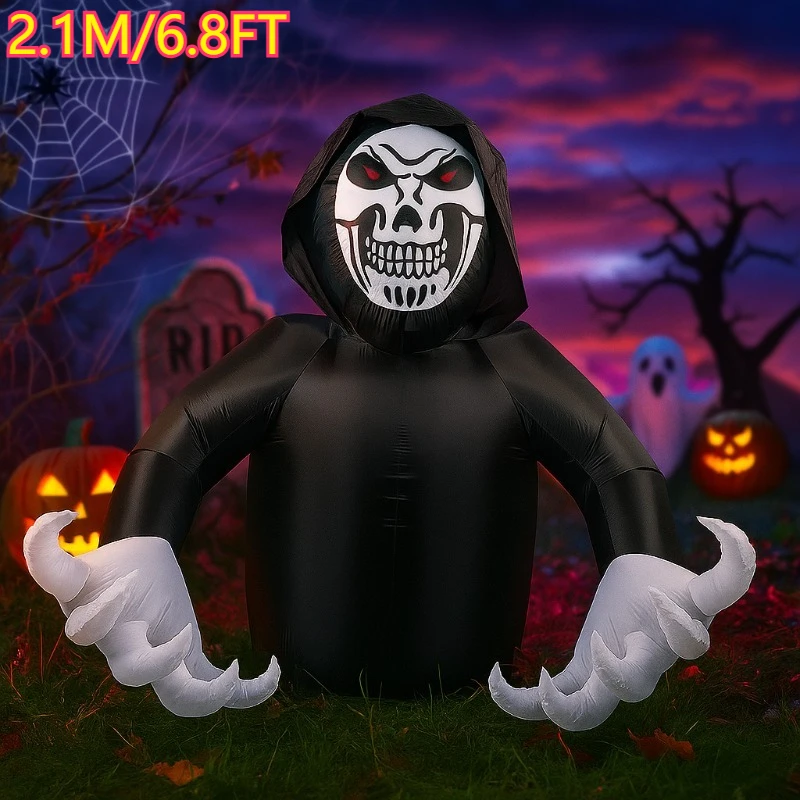 6.8피트 할로윈 풍선 장난감 해골 무서운 유령 장식 외부 Grim Reaper Giant Scary Blow Up Yard Decor Inflatables