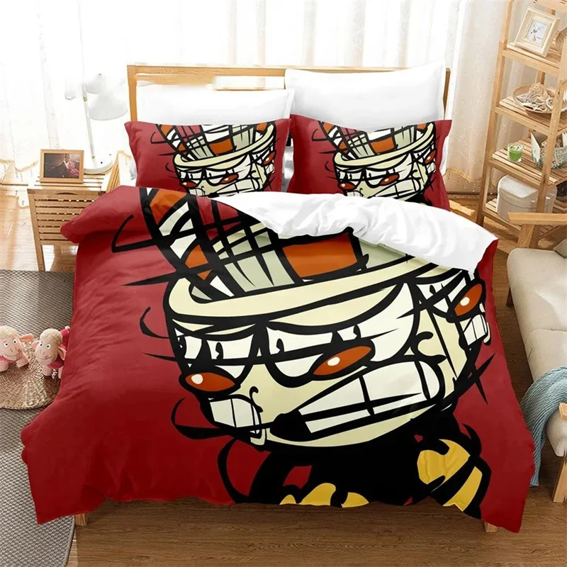 3D Printed Cartoon Cuphead Show Bedding Set,Girls Boys Adult Single Twin Queen Size,Duvet Cover Pillowcase Bedding