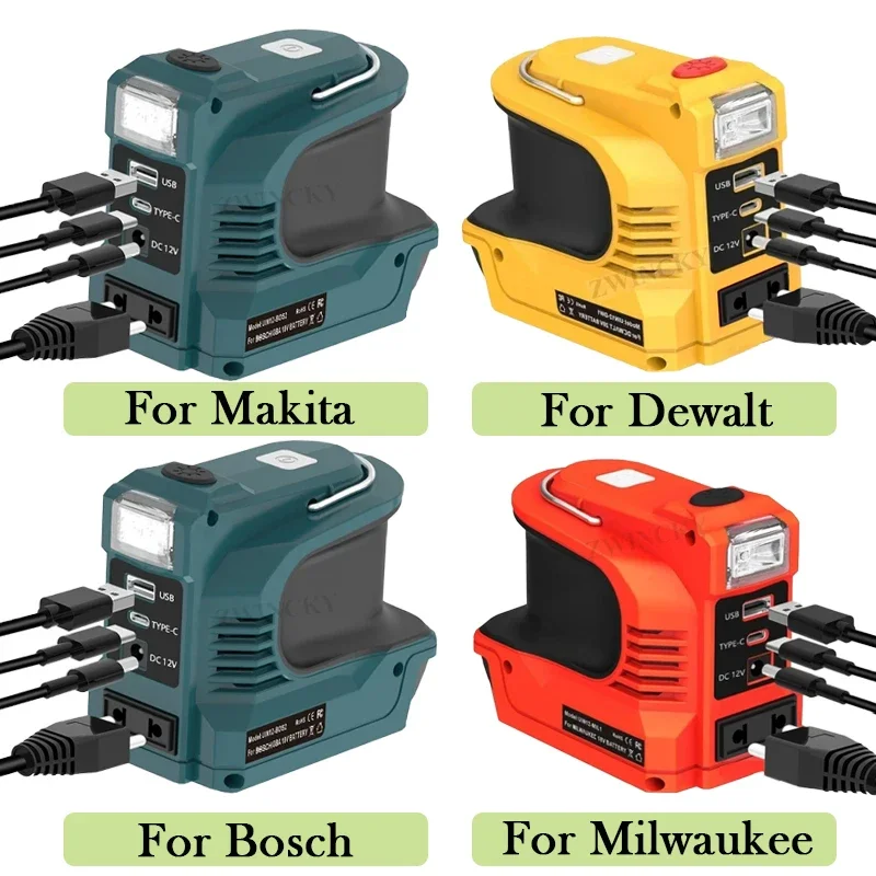 

200W Battery Inverter Adapter For Makita/Bosch/Dewalt/Milwaukee 18V Li-ion Batteries Outdoor Power Bank AC 120-220V