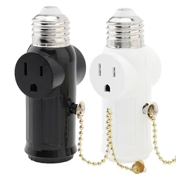 E26 Bulb Screw Socket Outlet Adapter Light Holder Splitter Base Lamp 3 Prong Light Socket to Plug Adapter with Pull Chain Switch