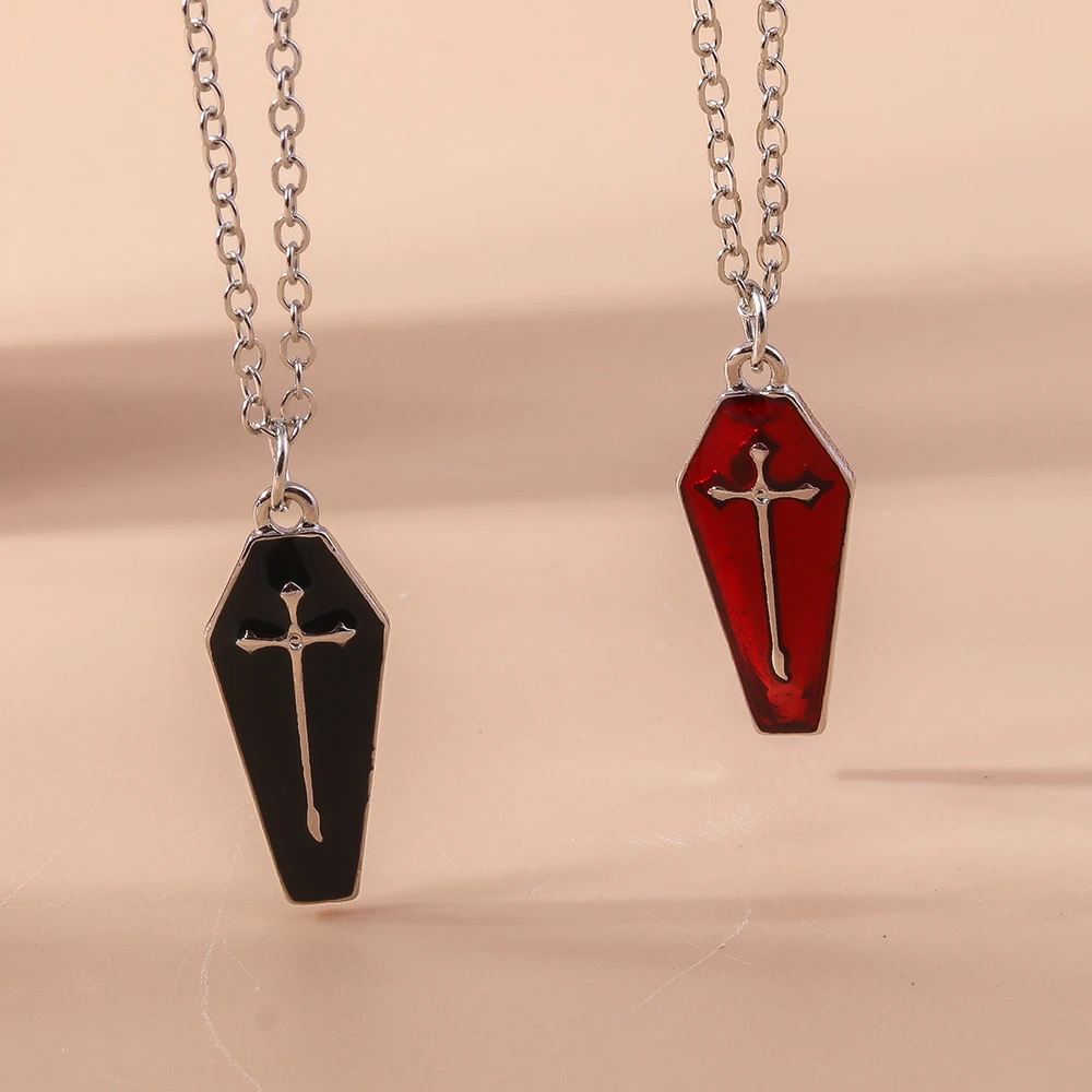 Aihua Nette Emaille Halloween Vampire Kreuz Sarg Freundschaft Paar Halsketten Für Frauen Männer BFF Beste Freundin Halsketten Schmuck – Detail 7