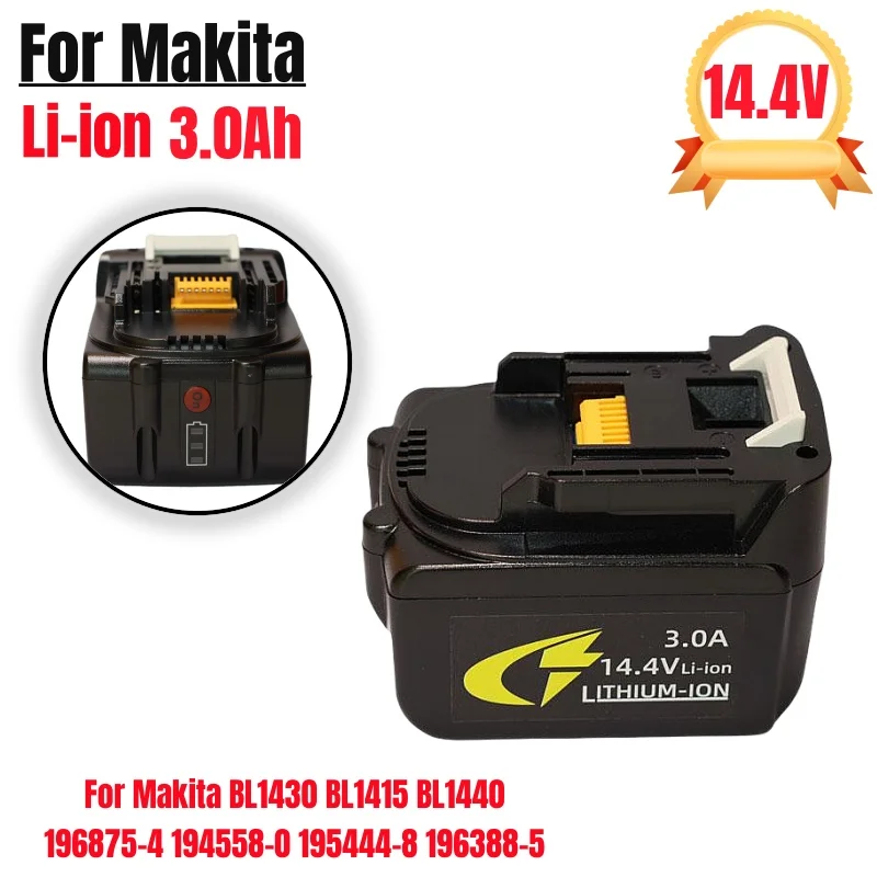 For Makita 3000mAh 14.4V Rechargeable Li-ion Battery For Makita 14V Power Tools 3.0Ah Batteries BL1460 BL1430 1415 194066-1