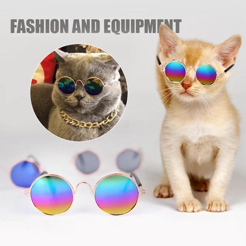 Lovely Vintage Round Cat Sunglasses Reflection Eye Wear Glasses for Small Dog Cat Pet Photos Pet Products Props Accessories