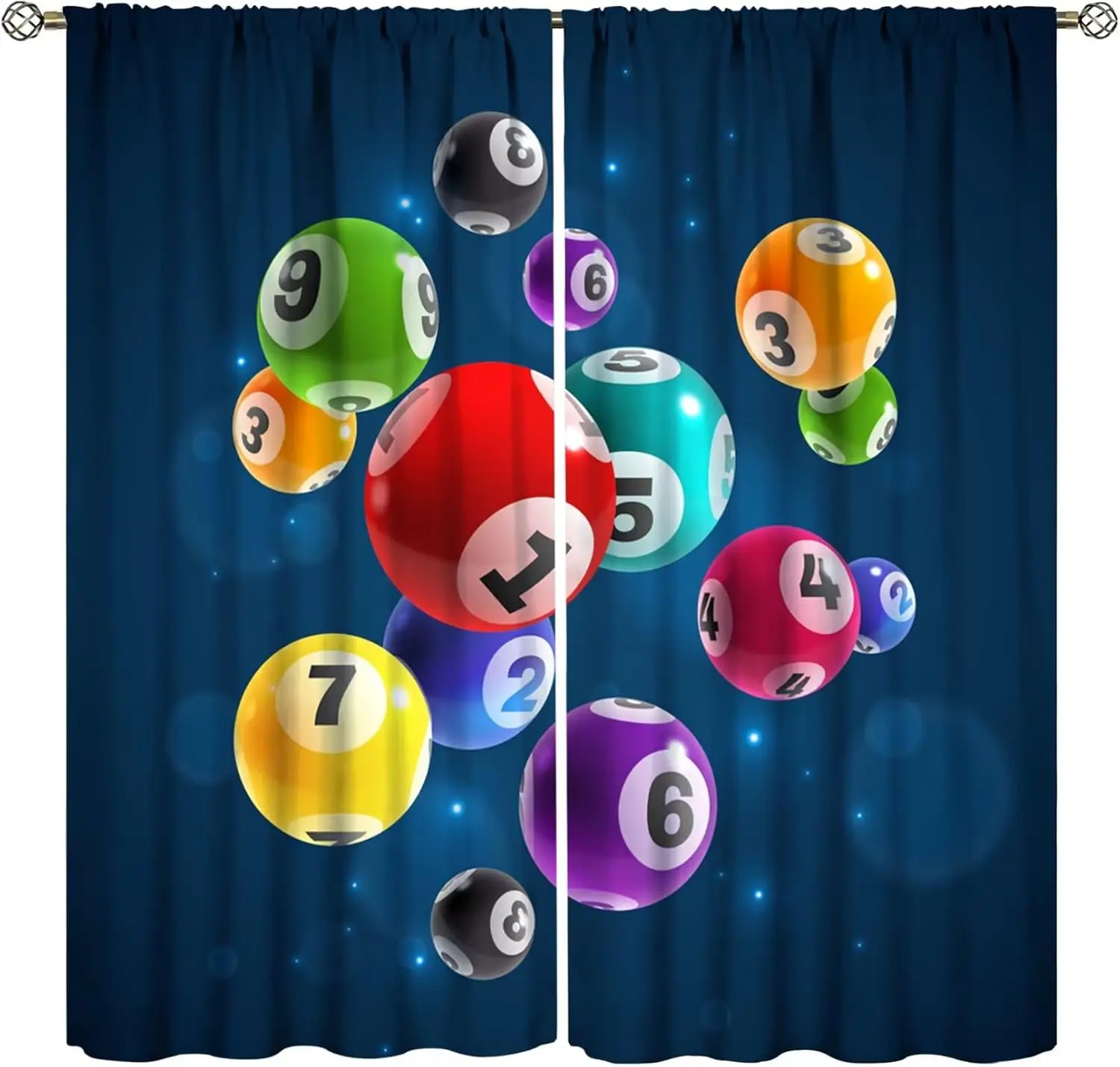 Billiard Pool Balls Curtains Abstract Sports Pool Billiard Games Galaxy Design Curtain with Rod Pocket for Bedroom  2 Panels