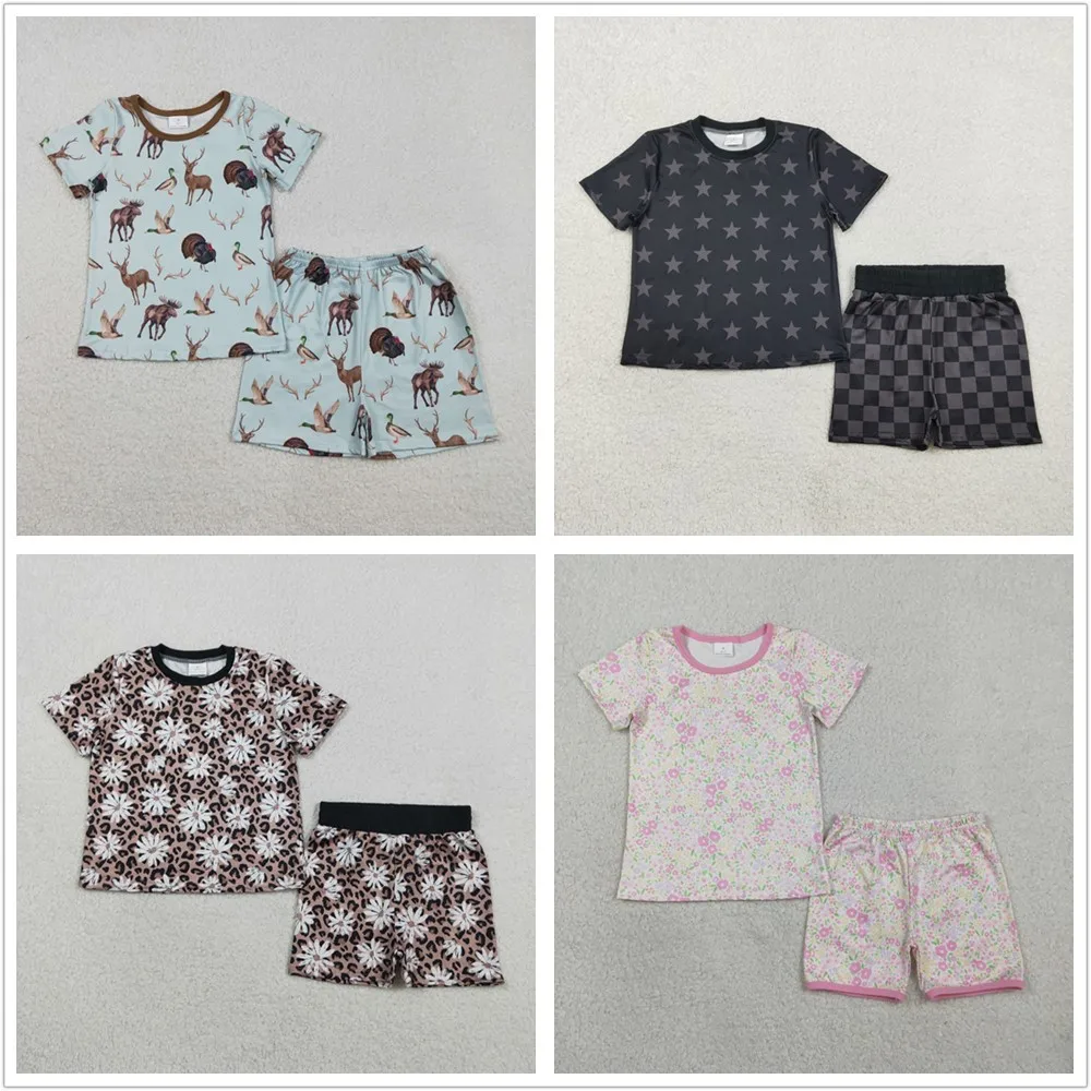 

Wholesale Baby Girl Short Sleeves Shirts Shorts Sets Pajamas Kids Girls Flowers Stars Children Toddler Summer Outfits Clothes