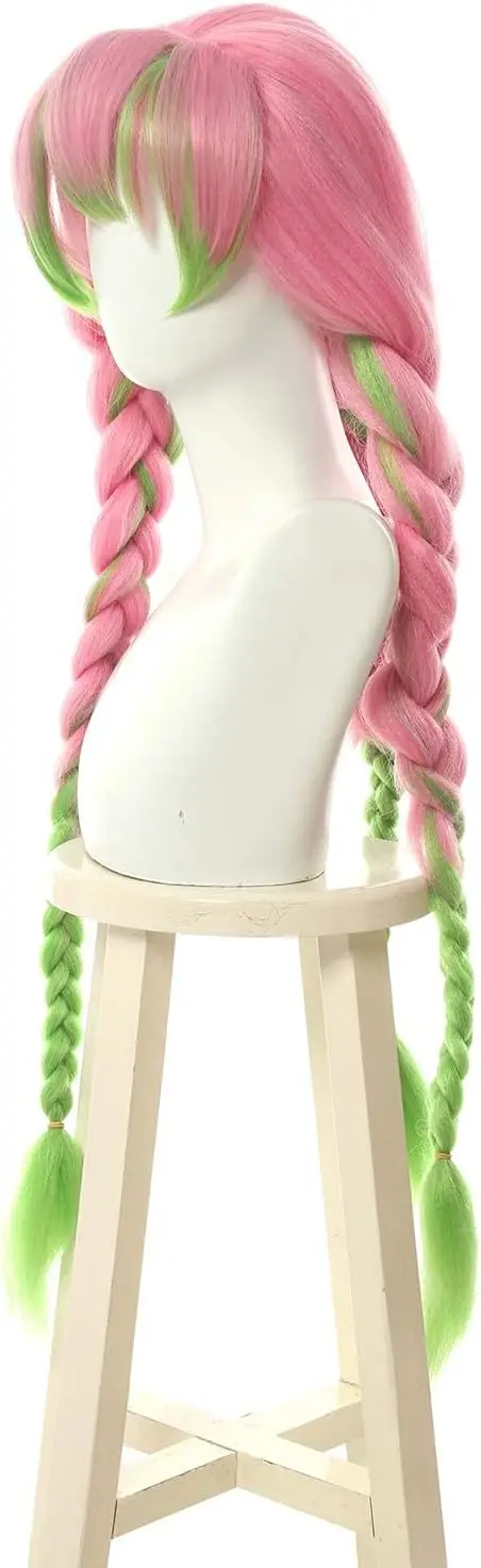 Anime Mitsuri Kanroji Cosplay Synthetic Wig 80cm Long Pink Green Braid Heat Resistant Women Hair High Quality Puffy Yaki Wigs