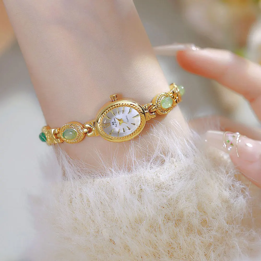 Elegant Women's Watch Jade Bracelet Small Clock Fashion Quartz Watches Luxury Golden Wristwatch Gifts For Women Original Brand