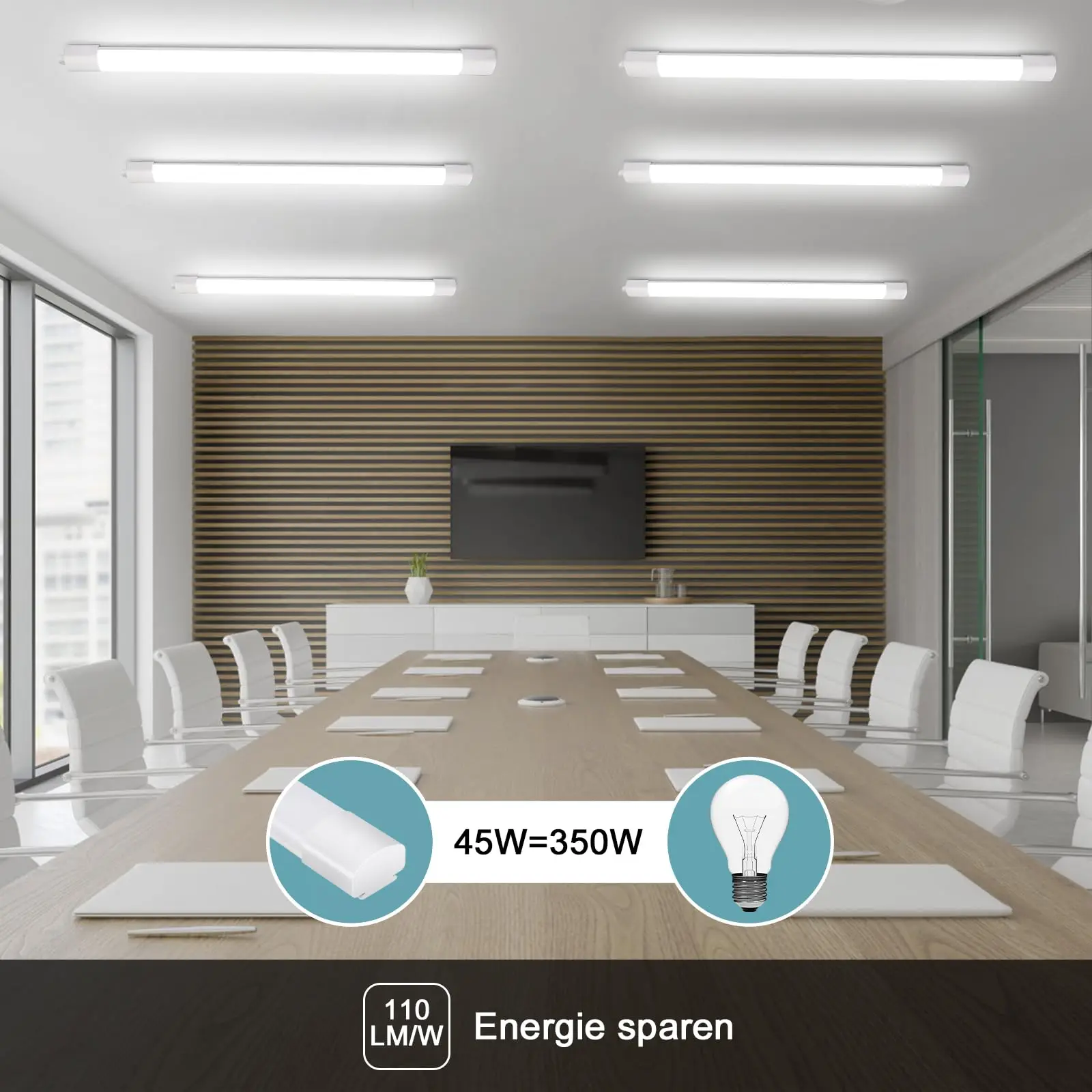 LED-Deckenleuchten, 2 Stück, 150 cm, 4000 K, 45 W, IP65, einfarbige Lampe, Nassraumbeleuchtung für Badezimmer, Küche, Garage, Flur, Keller