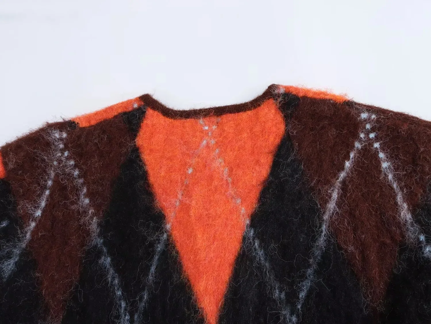 بلوفرات غير رسمية للخريف والشتاء سترة كلاسيكية من Argyle بألواح عتيقة للسيدات بأكمام طويلة وياقة مدورة وأكتاف منسدلة سترة منفوشة فضفاضة