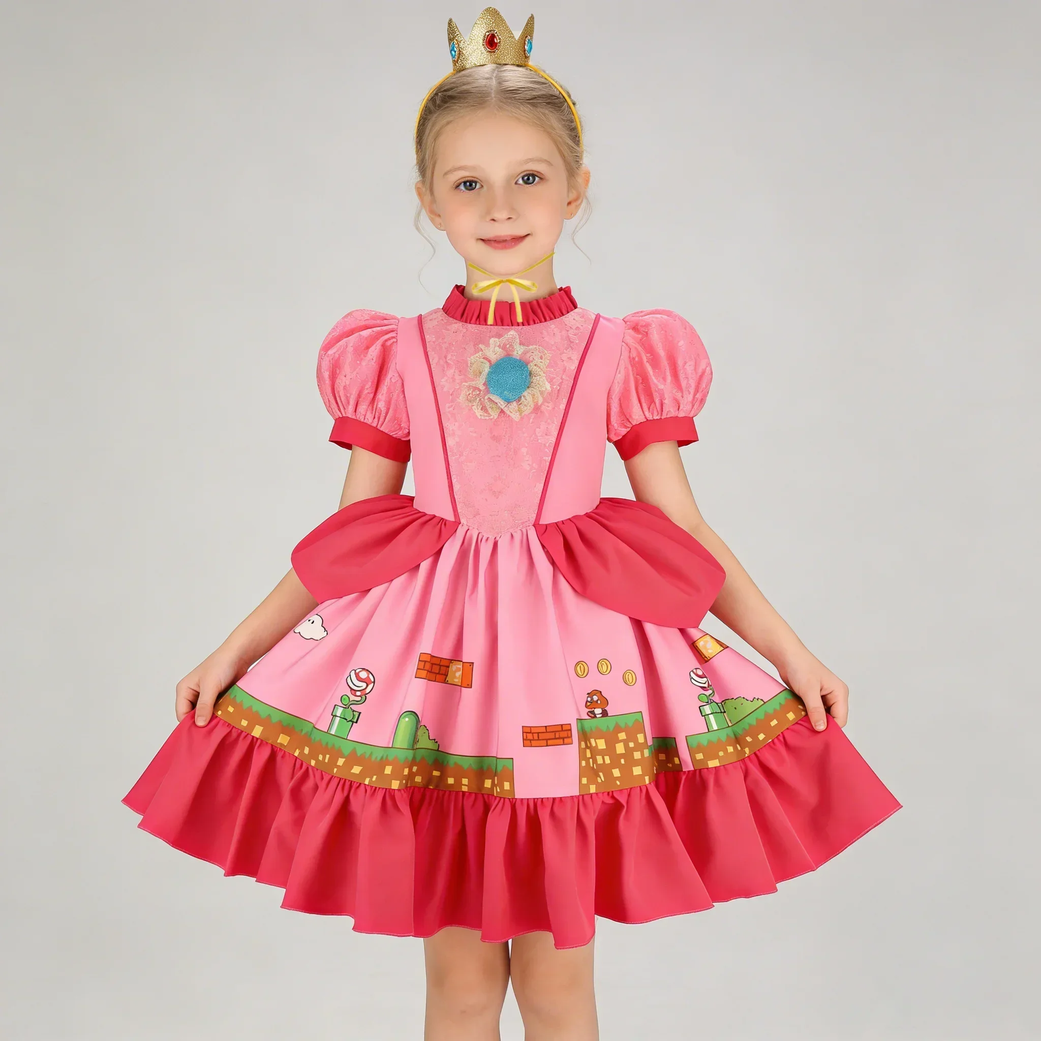 Game Movie Pink Princess Dress for Girls Halloween Cartoon Adventure Birthday Party Children's Costume Event Kids Clothes TAN06