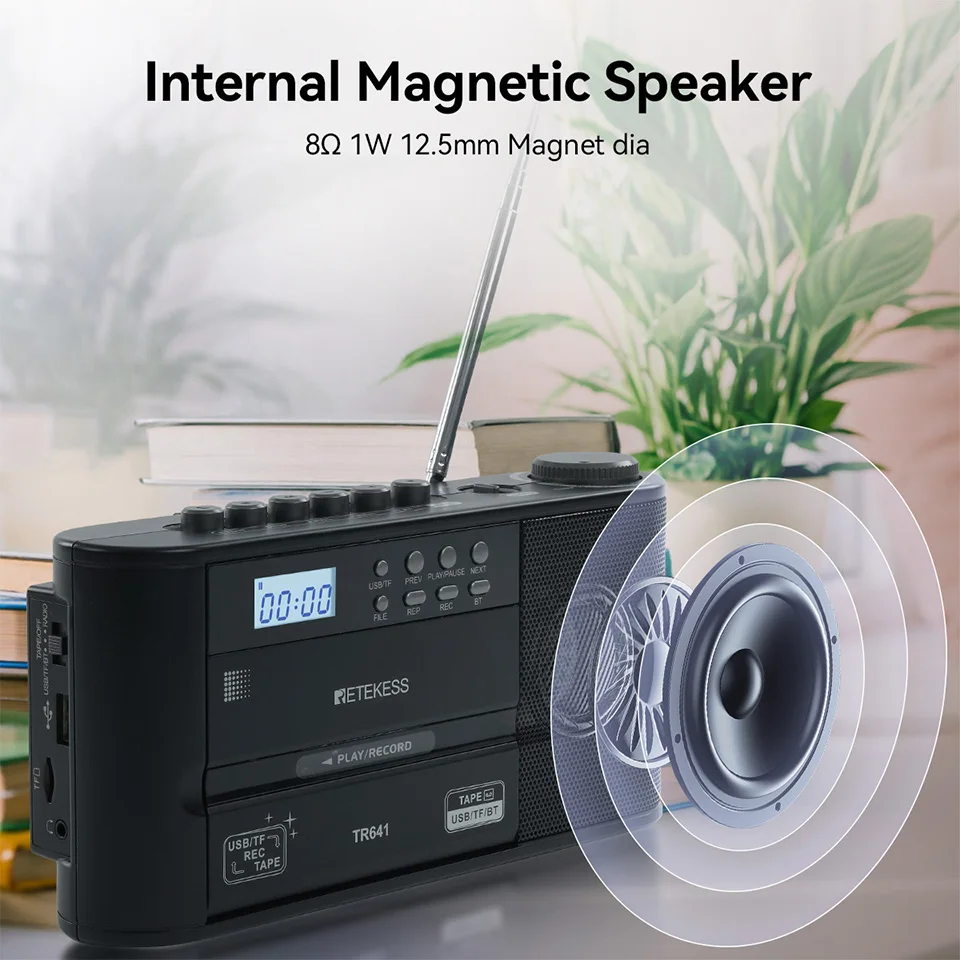 Retekess TR641 Radio AM FM Radio Portable Vintage Cassette Radio Transcription Function Dual power Supply Speaker Recording